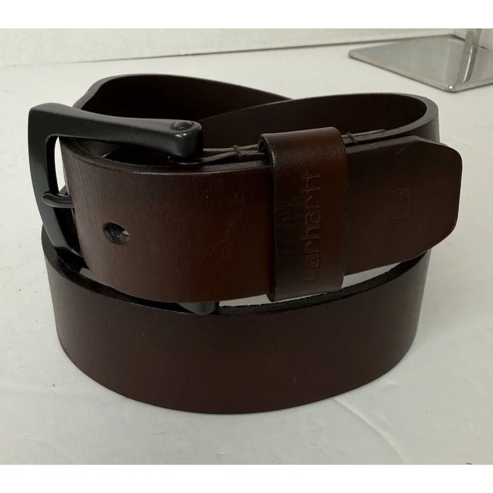 Carhartt Anvil Brown Belt 34 Gunmetal Buckle Leather 1.5” W Mens Made in USA